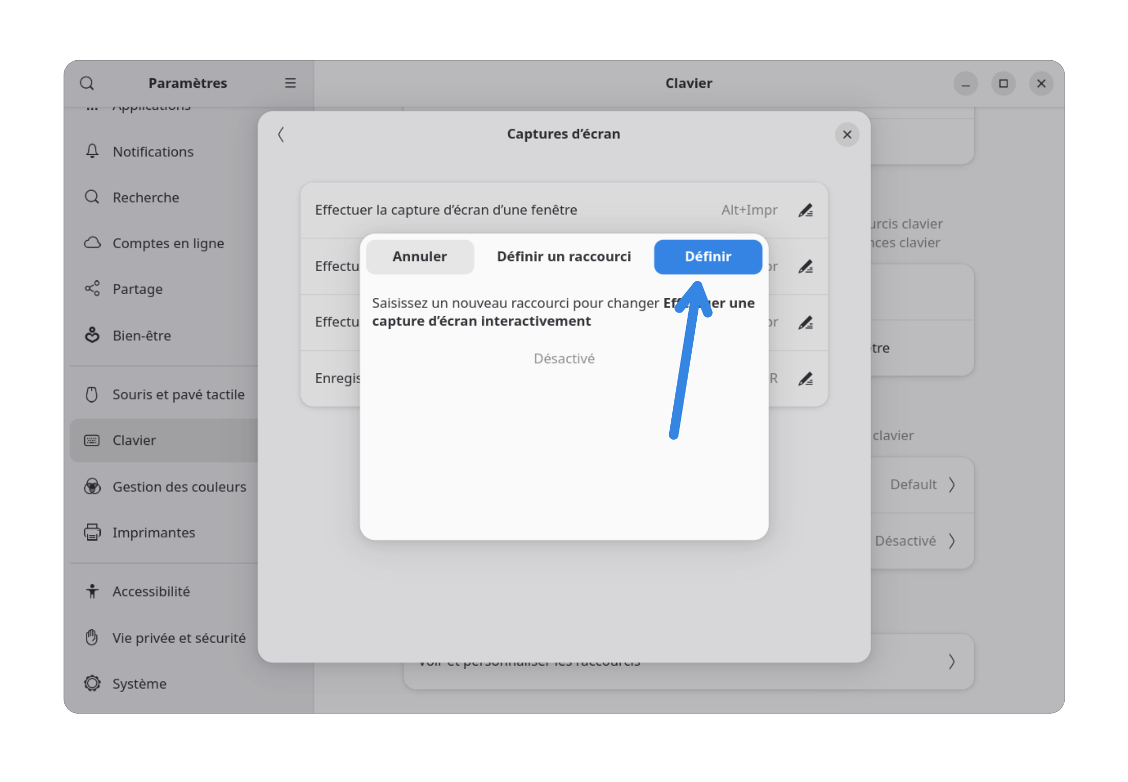 Fenêtre de confirmation du raccourci