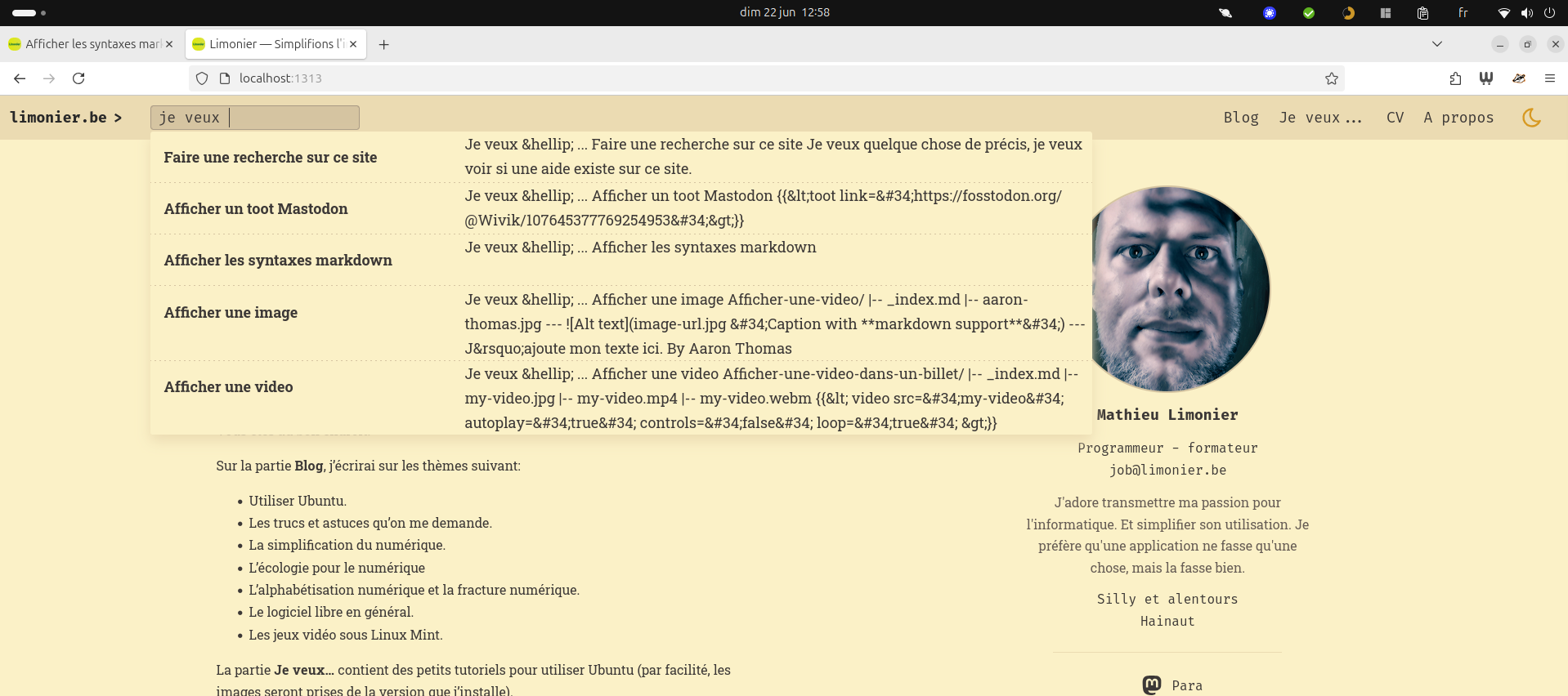Je clique sur la barre de recherche et j’écris mon texte de recherche. Alt text