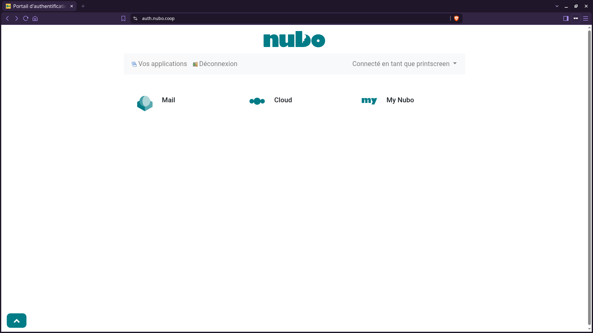 Page des différentes publications de Nubo, à savoir, Mail, Cloud et les informations de son compte Nubo (My Nubo)