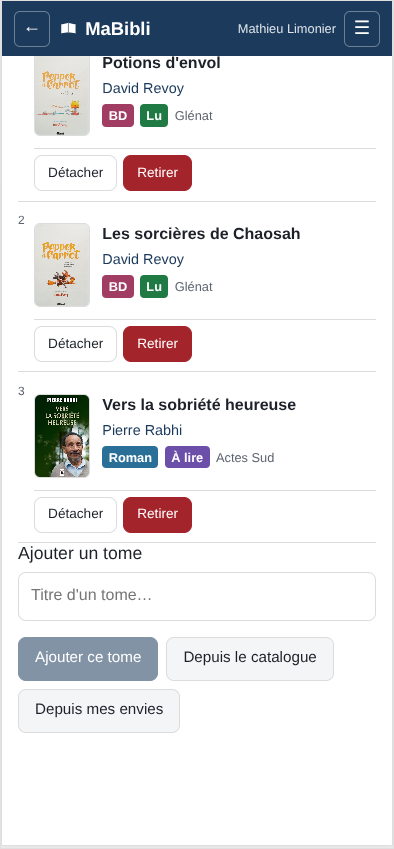 Version ordiphone: La série contient maintenant trois tomes: ‘, ‘ et, en position 3, ‘ de Pierre Rabhi. Chaque tome a ses boutons ‘ et ‘.