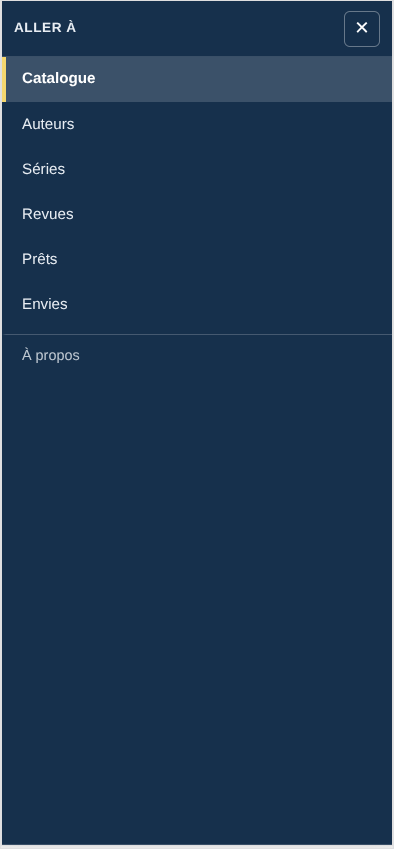 Version ordiphone: Les différents menu sont affichés: , à savoir ‘, ‘,‘, ‘, ‘, ‘ et ‘.