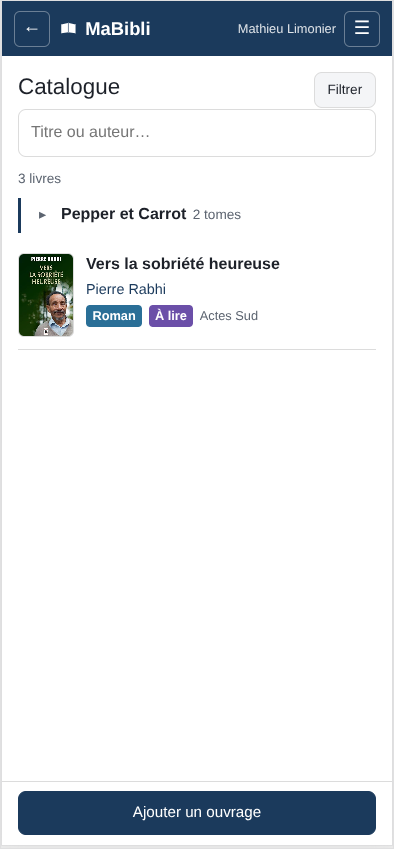 Version ordiphone: La même liste, mais la série ‘ ne prend plus qu’une seule ligne avec une flèche ▸ pointant vers la droite. Seul ‘ reste affiché en entier.